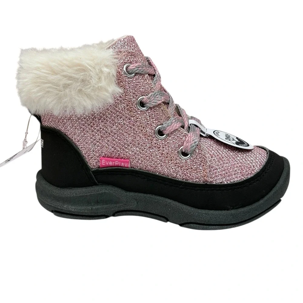 OshKosh BGosh‎ Toddler Girls Ankle Winter Boots Size 10 Pink Black Faux Fur Trim